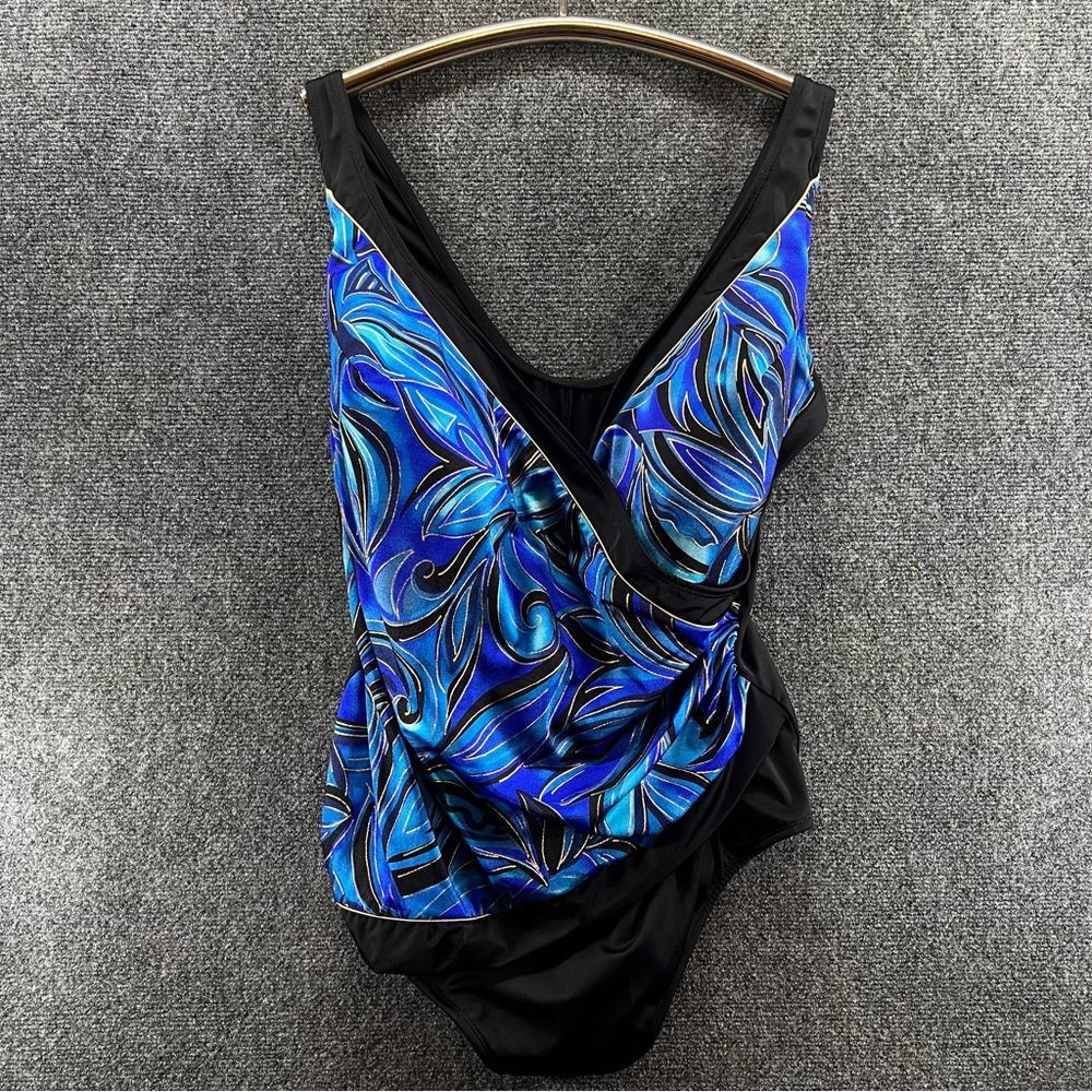 VTG Longitude One Piece Swimsuit 24W Black/Blue Wrap Built In Soft Cups Slimming